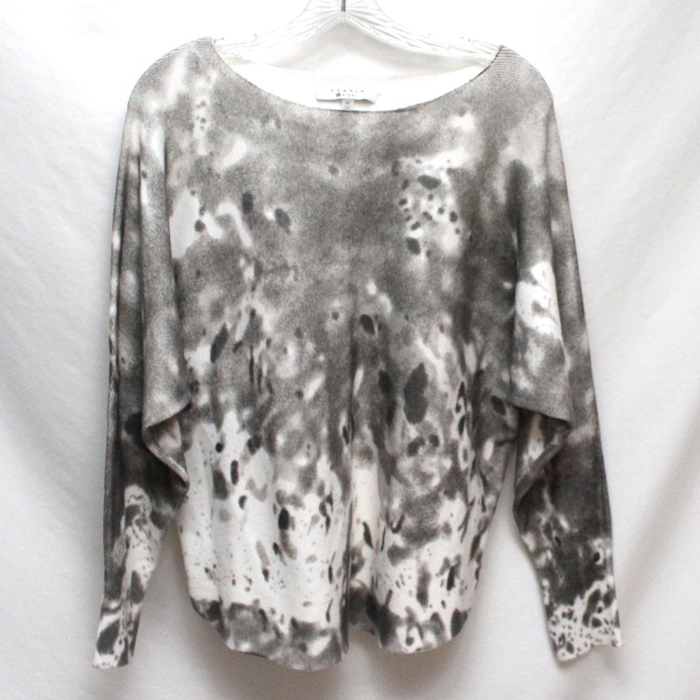 Liquid by SIONI Gray & Ivory Nylon Viscose & Wool  Oversized Sweater M